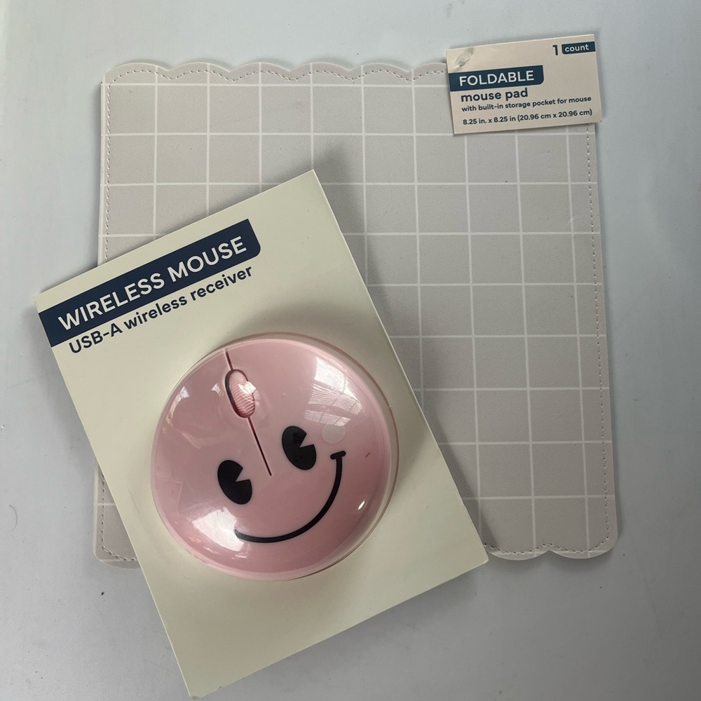Pink Wireless Mouse and pad